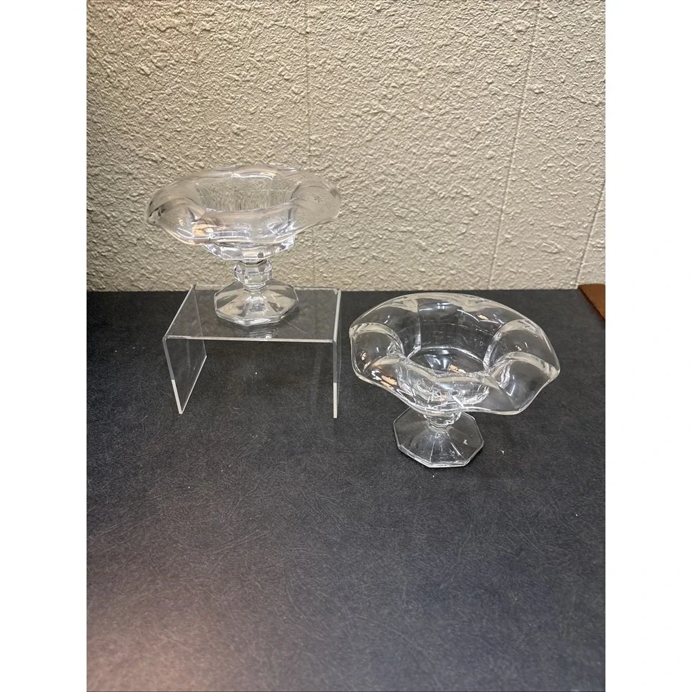 2~Flower shaped Glass Candle Holders on a Small Pedestal